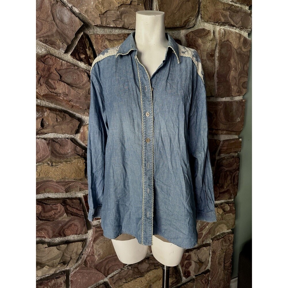 Liz‎ Claiborne  cottagecore shambray 90’s Women’s Plus Button Up Long S Shirt 14